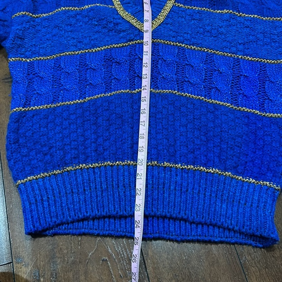 Vintage Liz Sport Blue & Gold Chunky Textured Knit Sweater - Picture 8 of 10
